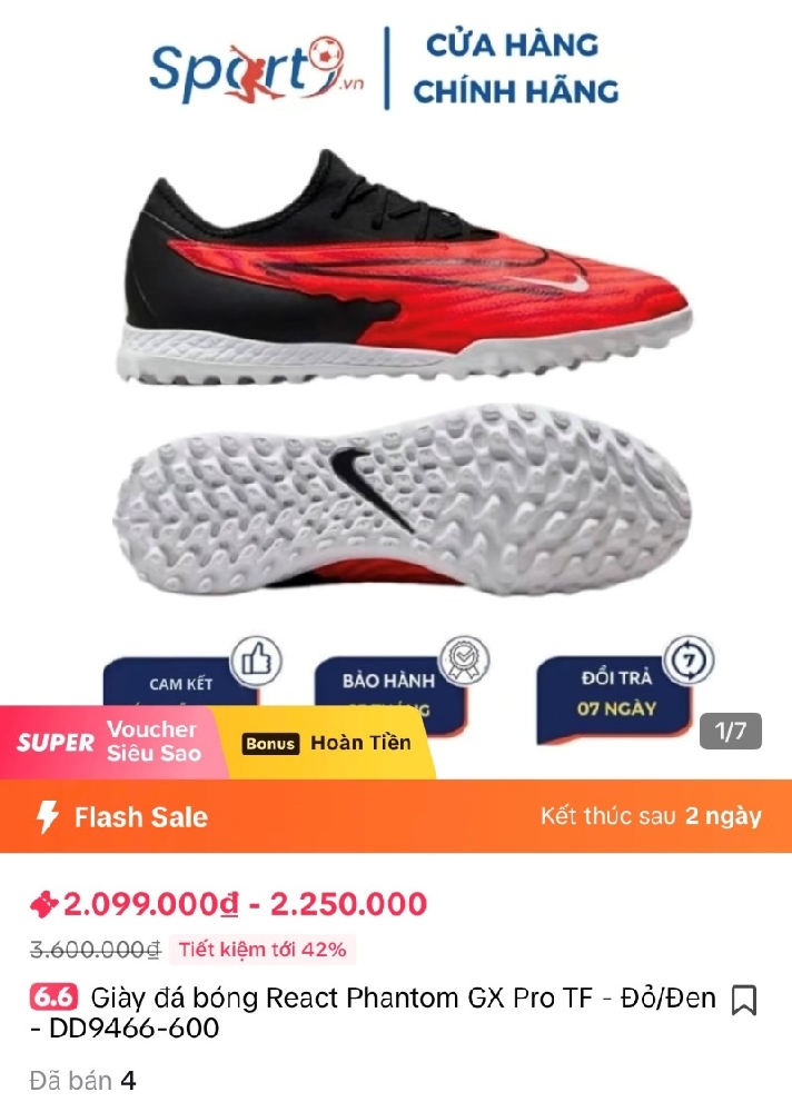 Sale tiktok 6.6 giày đá bóng chính hãng