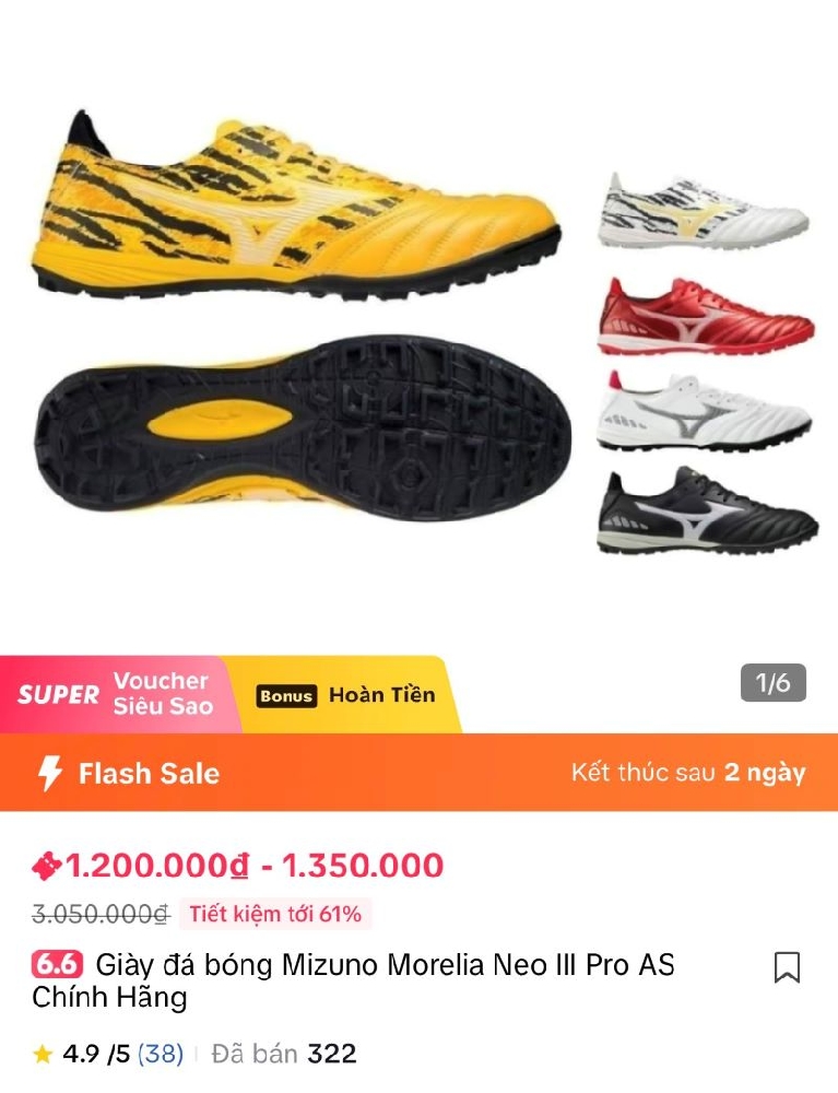 Mizuno Neo 3 hổ vằn chỉ từ 1200k