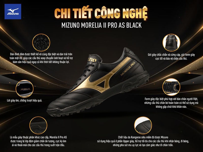 Mizuno Morelia II Pro AS - Đen/Vàng - P1GD231450