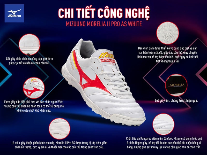 Mizuno Morelia II Pro AS - Trắng/Đỏ/Vàng - P1GD231464