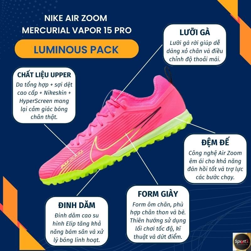 Nike Air Zoom Mercurial Vapor 15 Pro TF Luminous - Hồng/Xanh - DJ5605-605