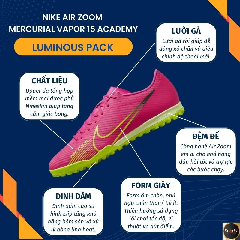 Nike Zoom Mercurial Vapor 15 Academy TF Luminous - Hồng/Xanh - DJ5635-605