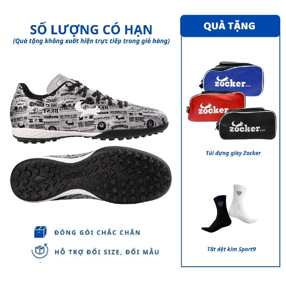 Giày đá bóng Zocker Winner Energy màu bạc tặng túi đựng giày