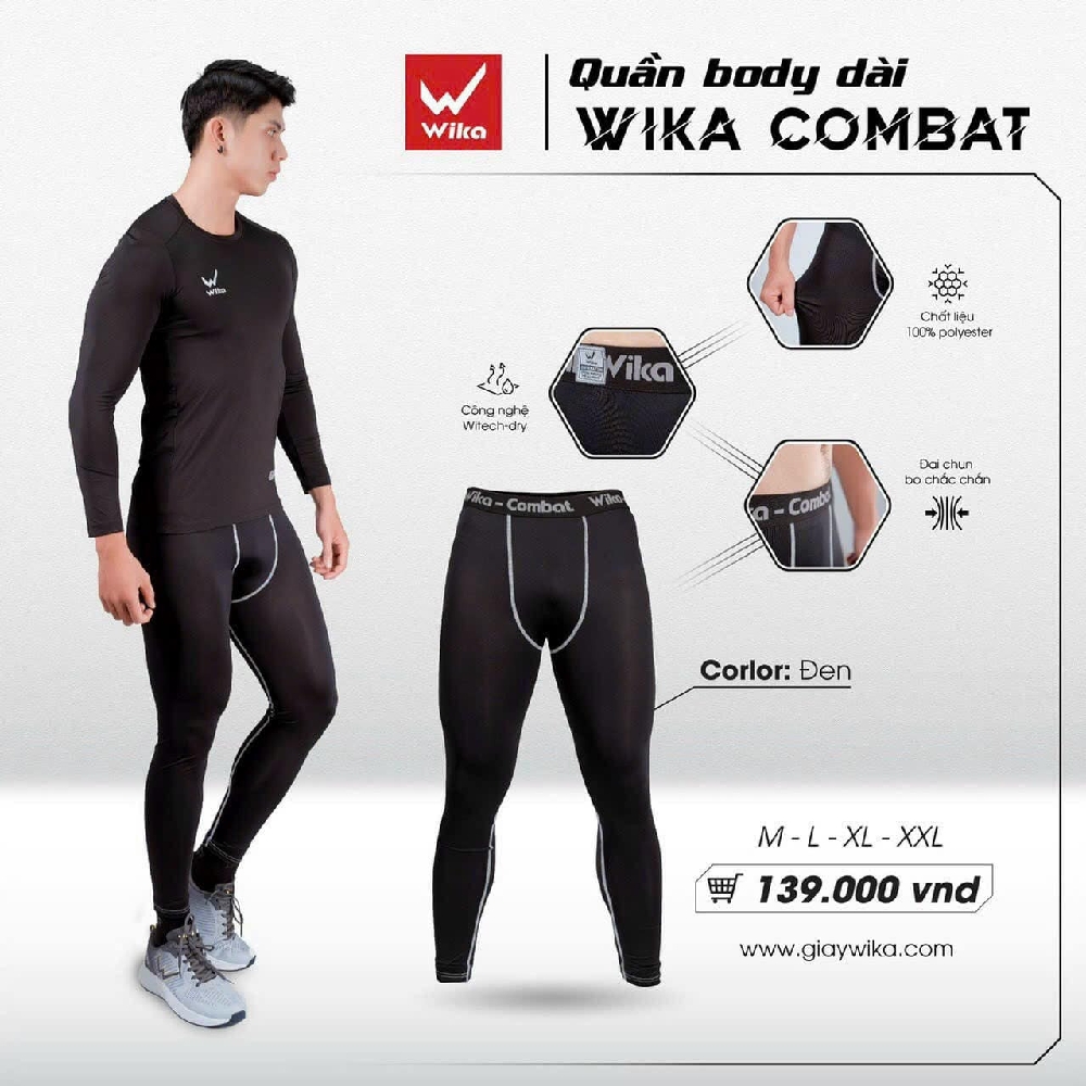 Quần body giữ nhiệt Wika - Màu Đen co dãn 4 chiều