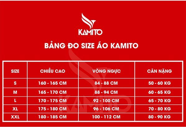 Bảng size bộ quần áo đá bóng Kamito